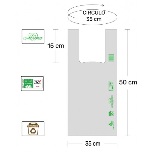 35 x 50 cm in Materiale Organico Sacchetti biodegradabili con Manici Luxos Packaging Bio Bag Premier 